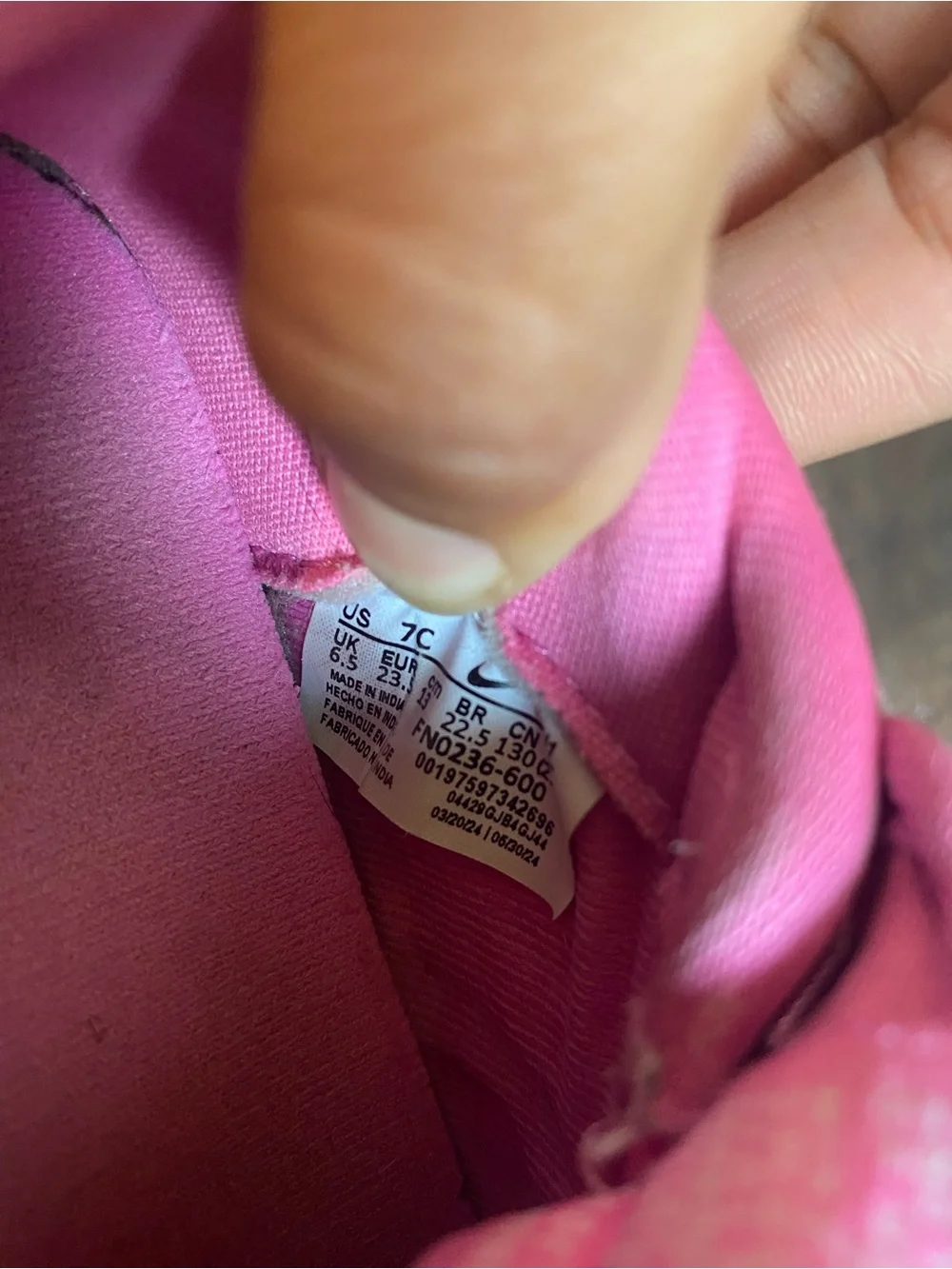 Nike Pink and White Kids' Hook-and-Loop Sneakers